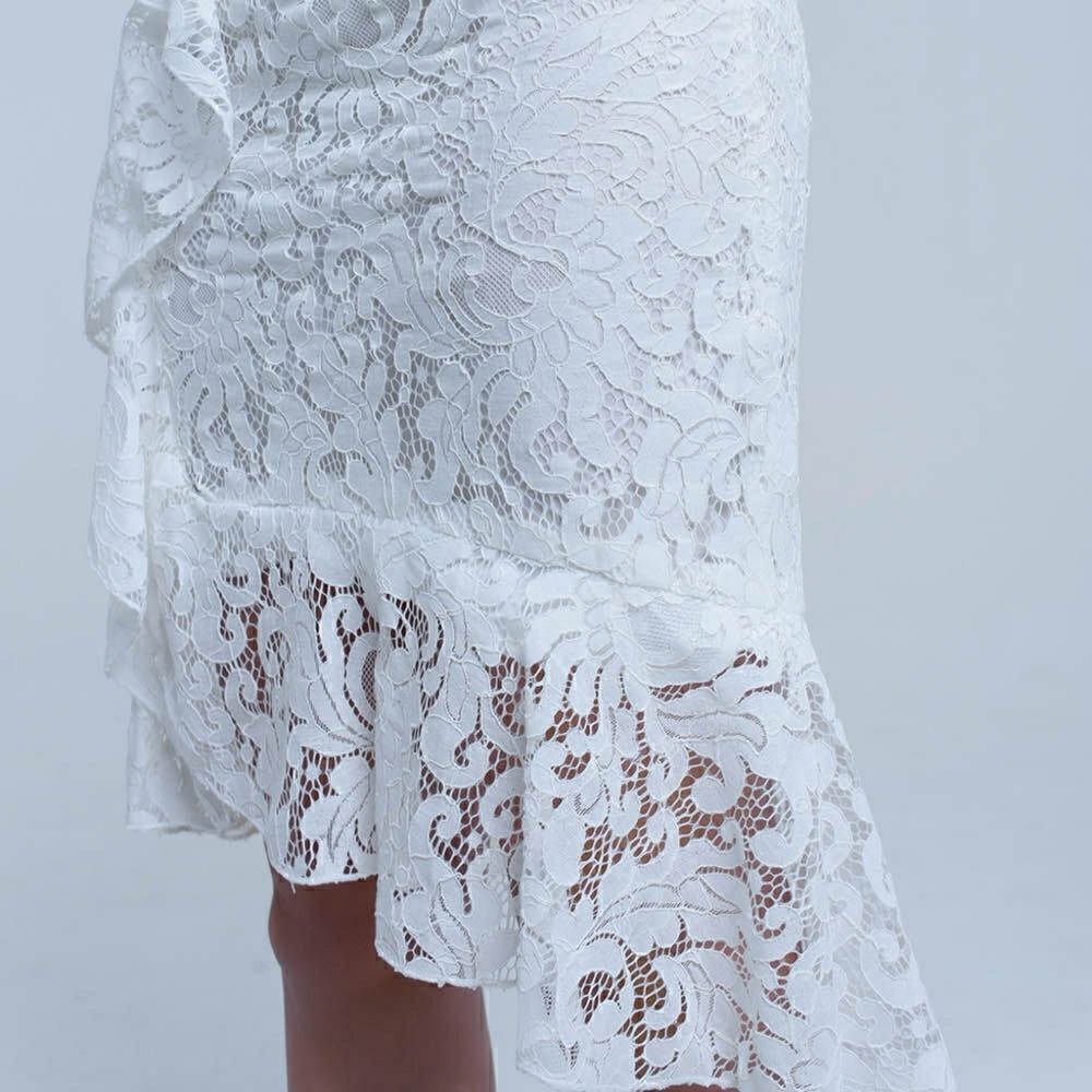Q2 White Lace High-Low Midi Skirt Size M - Picture 5 of 11